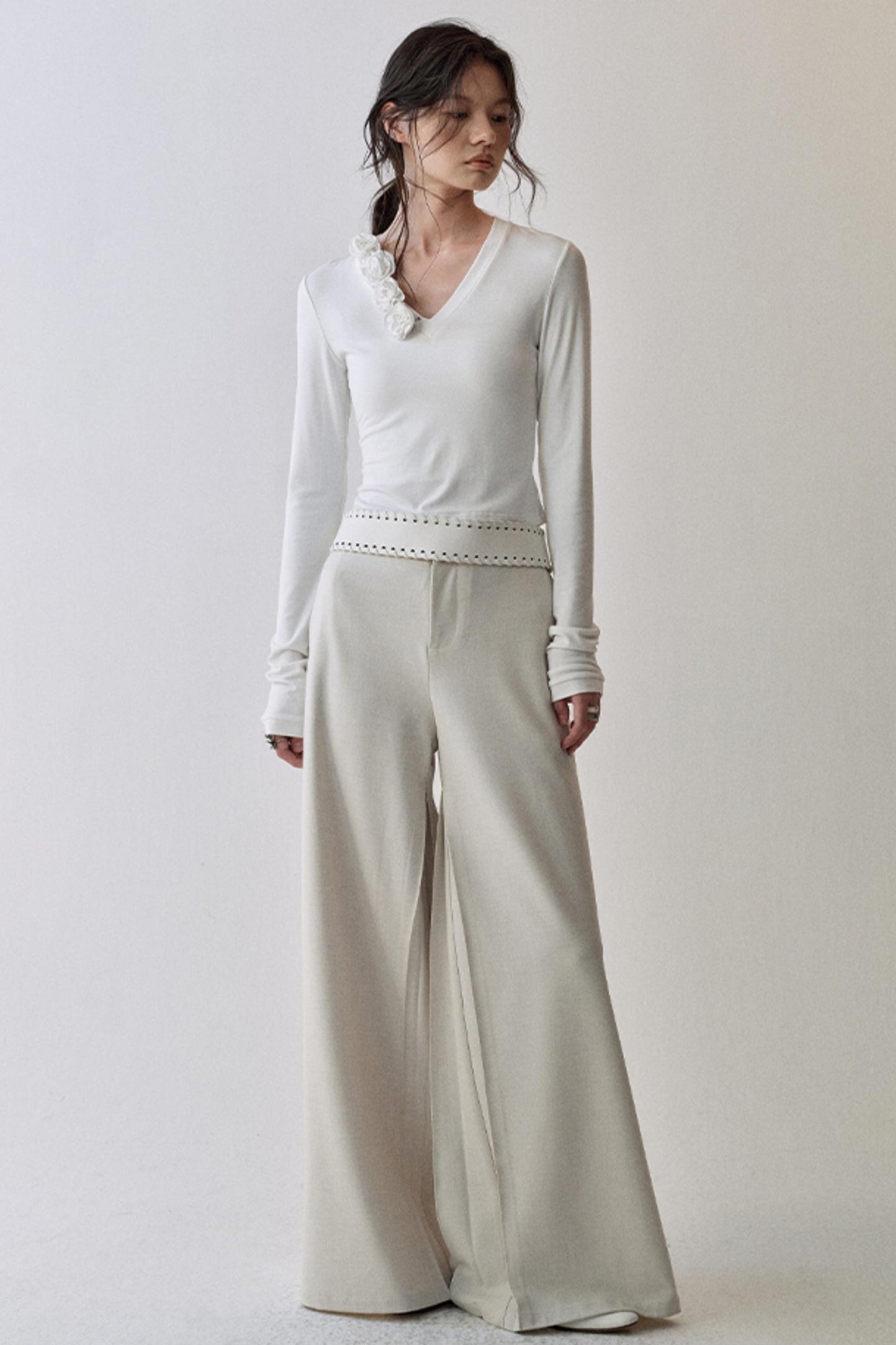 Elegant V Neck Flower T-Shirt