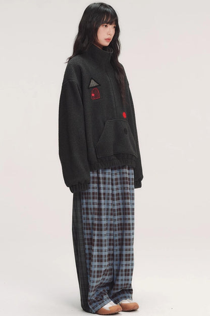 Colorful Embroidery Plaid Pants