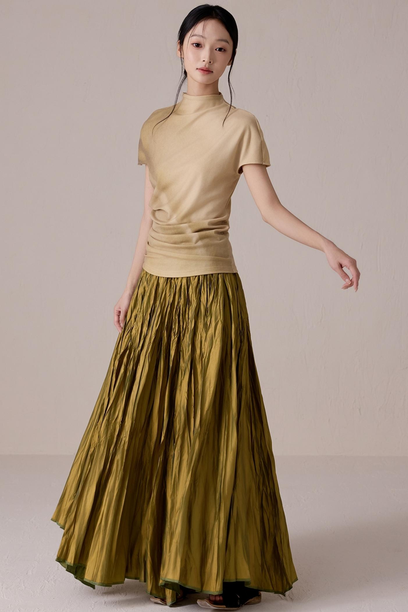 Pleated High Neck Tee