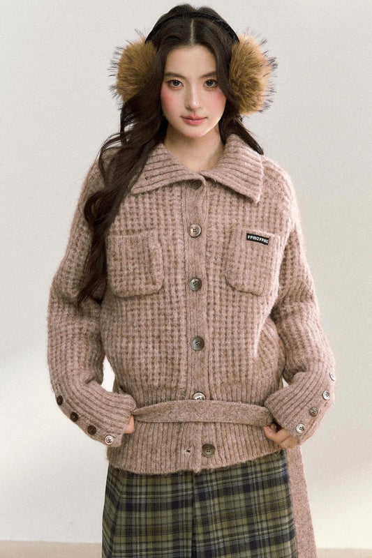 Double Pocket Button-Up Knit Jacket