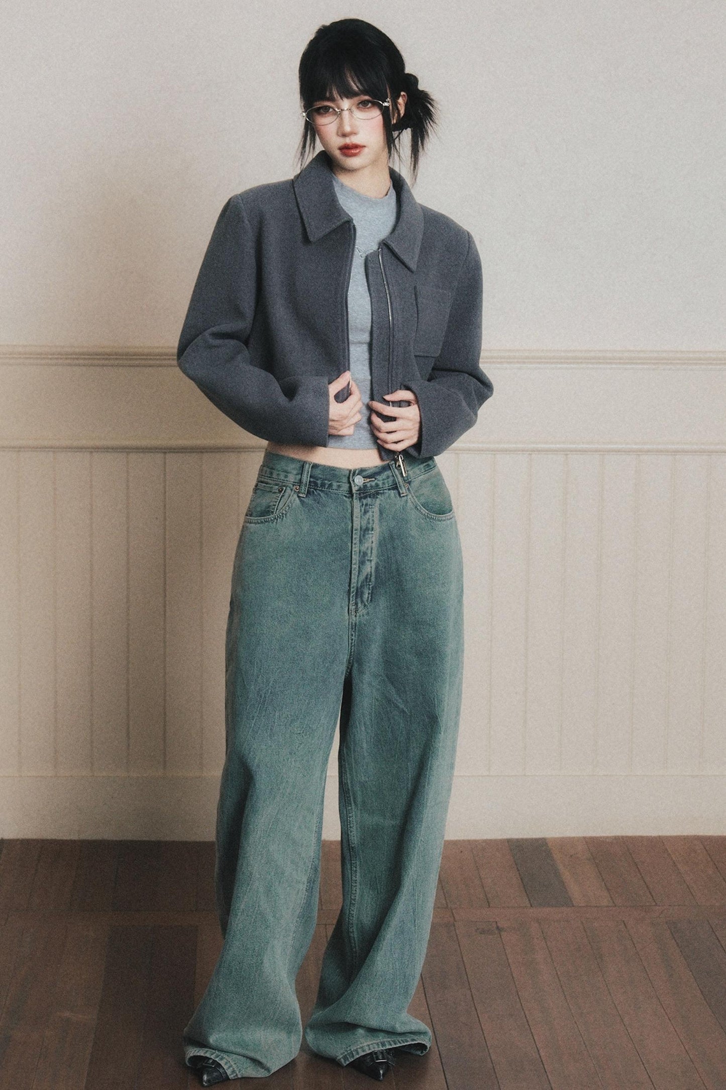 Neat Gray Lapel Short Coat