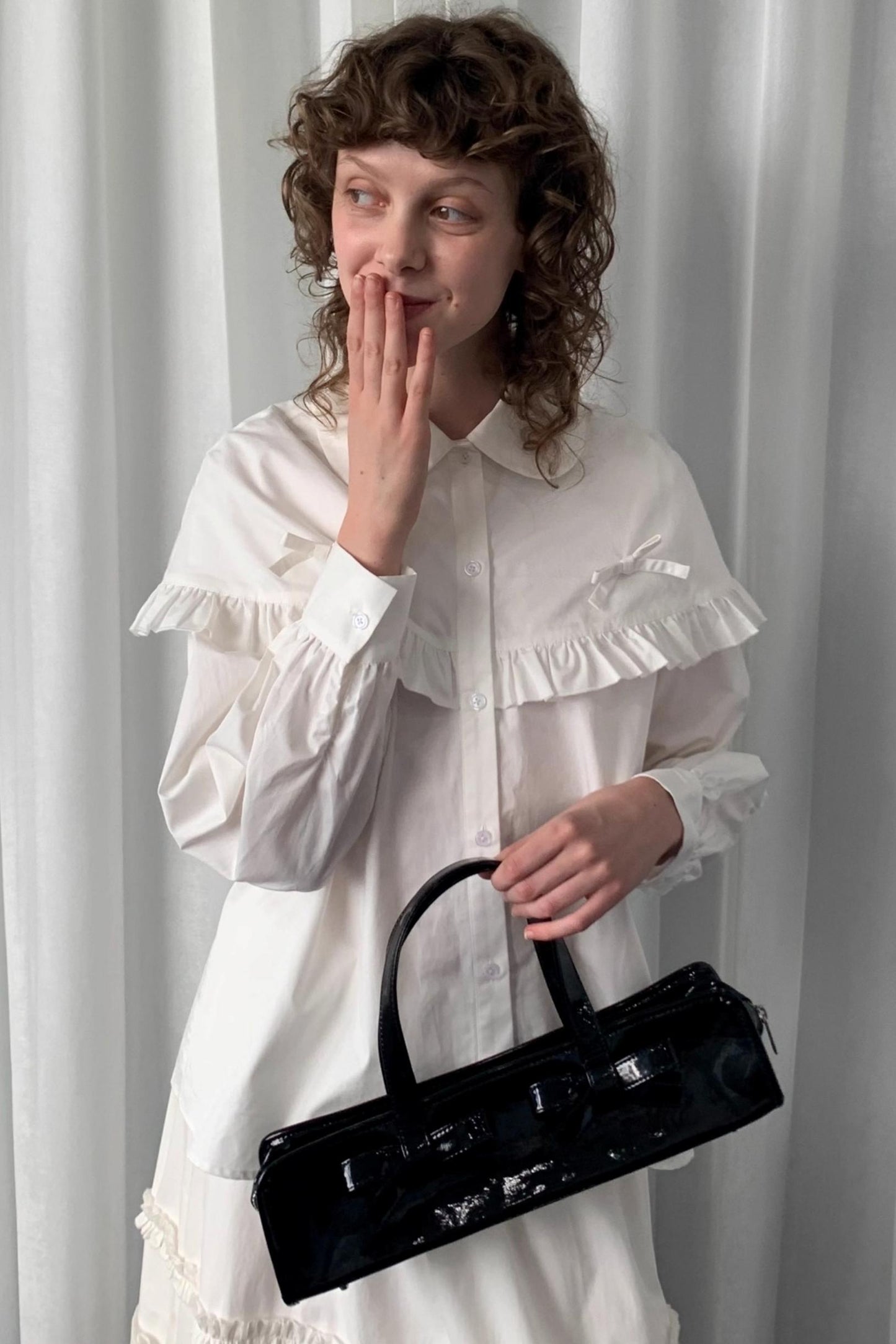 Navy Lace Doll Collar Shirt