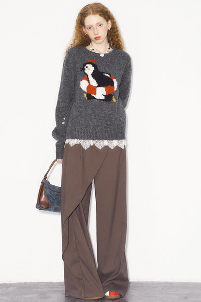 Penguin Jacquard Slim Knit Sweater