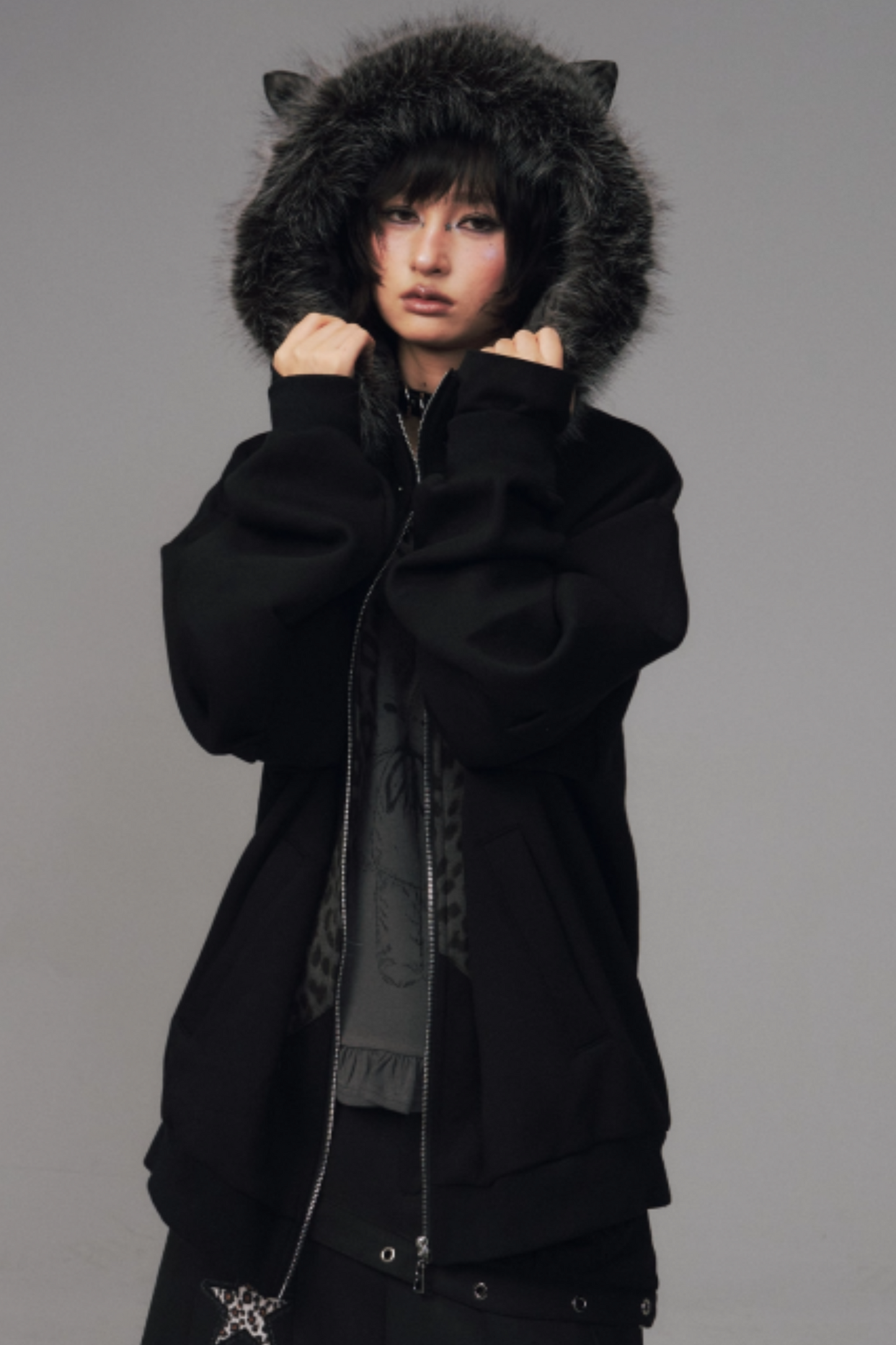 Cat-Ear Leopard Hooded Jacket