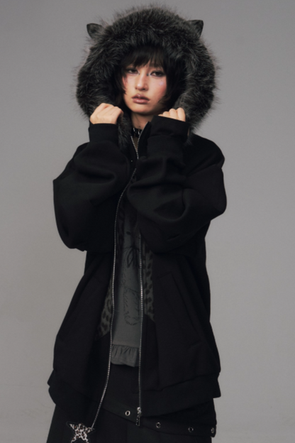 Cat-Ear Leopard Hooded Jacket