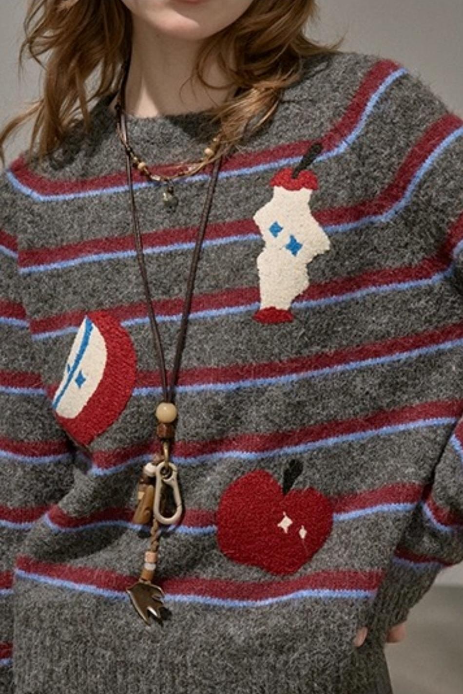 Apple Striped Crew Neck Sweater