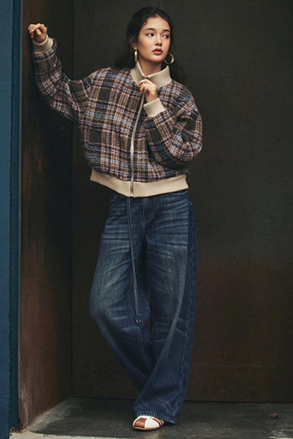 American Retro Plaid Wool Coat