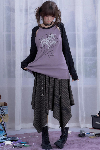 Fighting Spirit Brown Plaid Print Skirt