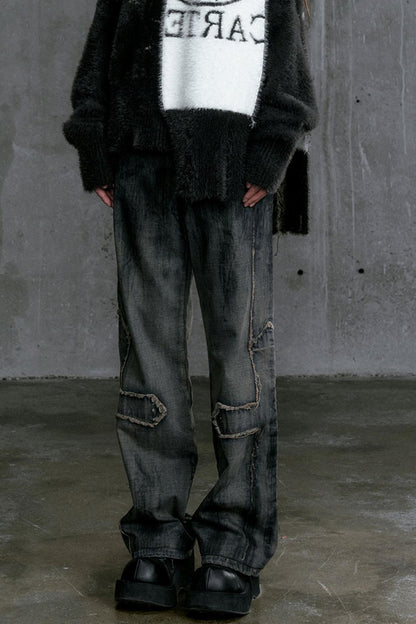 Brushed Retro Straight-Leg Punk Jeans