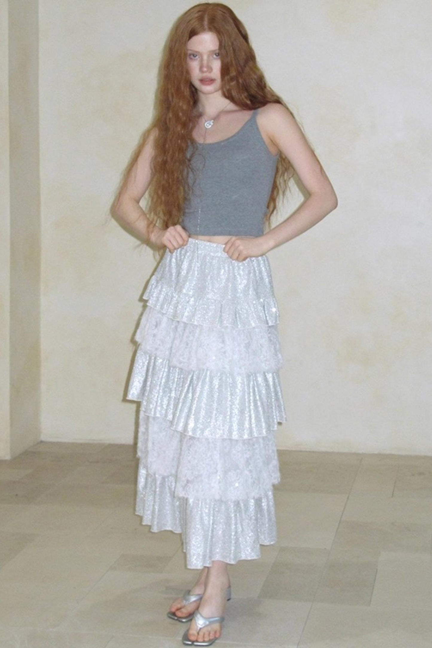 Glitter Panelled Lace Oversized Skirt