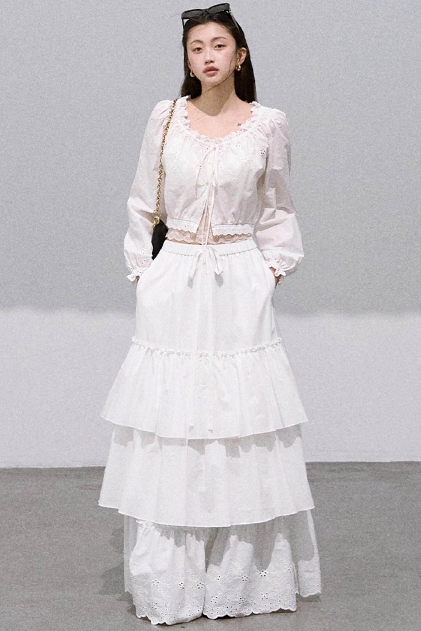 Cotton Strappy White Shirt Two-Piece Set-Up