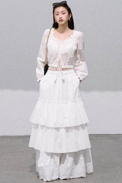 Cotton Strappy White Shirt Two-Piece Set-Up