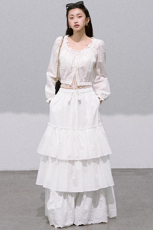 Cotton Strappy White Shirt Two-Piece Set-Up