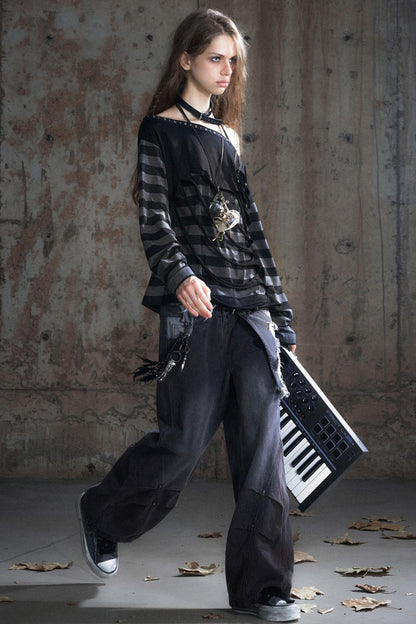 Double-Waist Patchwork Wide-Leg Pants