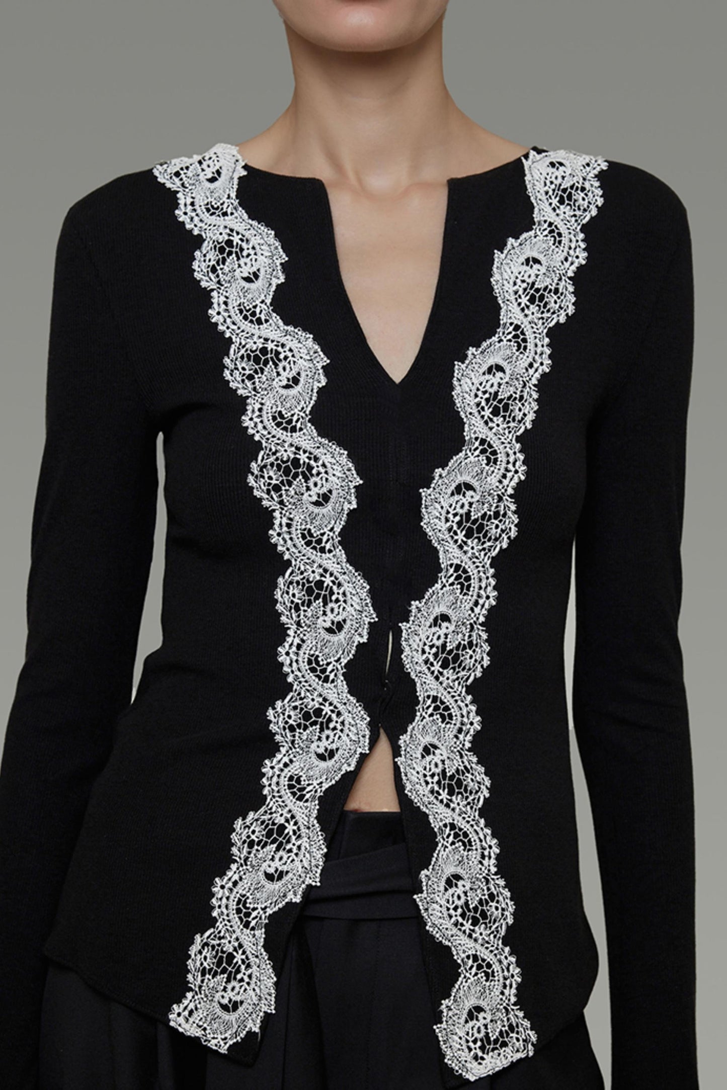 Lace Knitted V-Neck Sweater