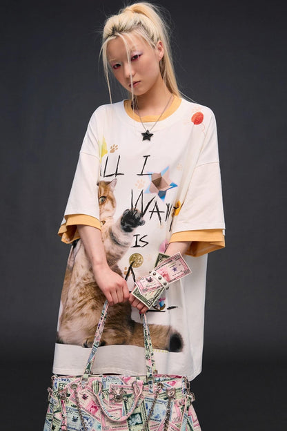 Cat Print T-Shirt
