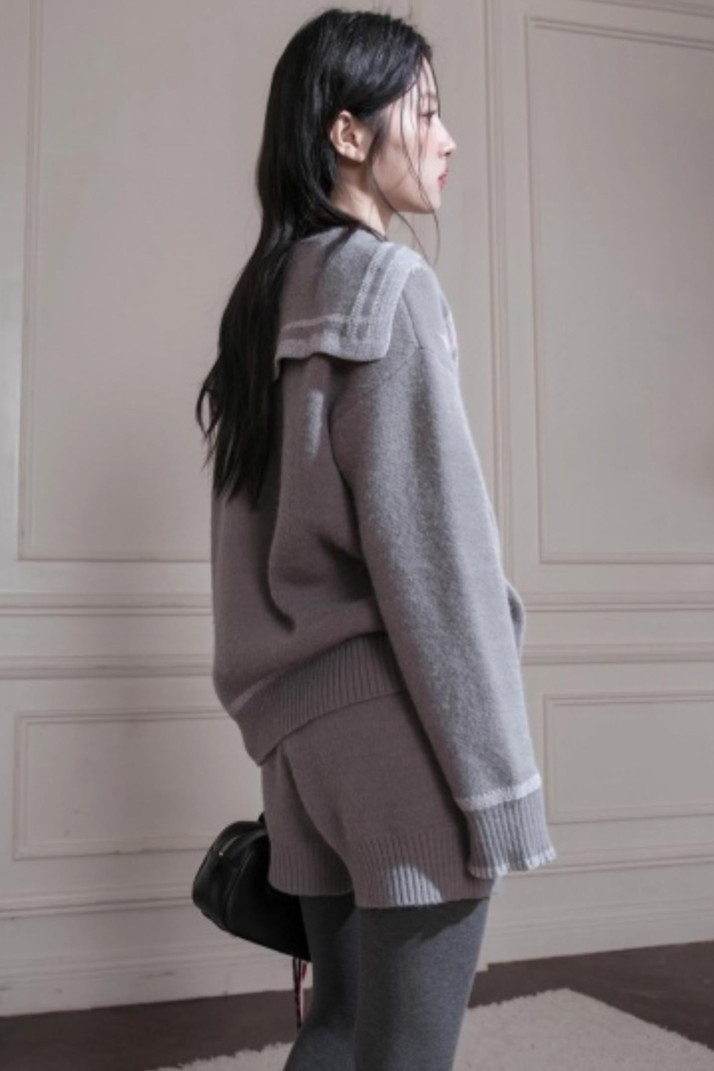 Cloud Gray Printed Sweater Set