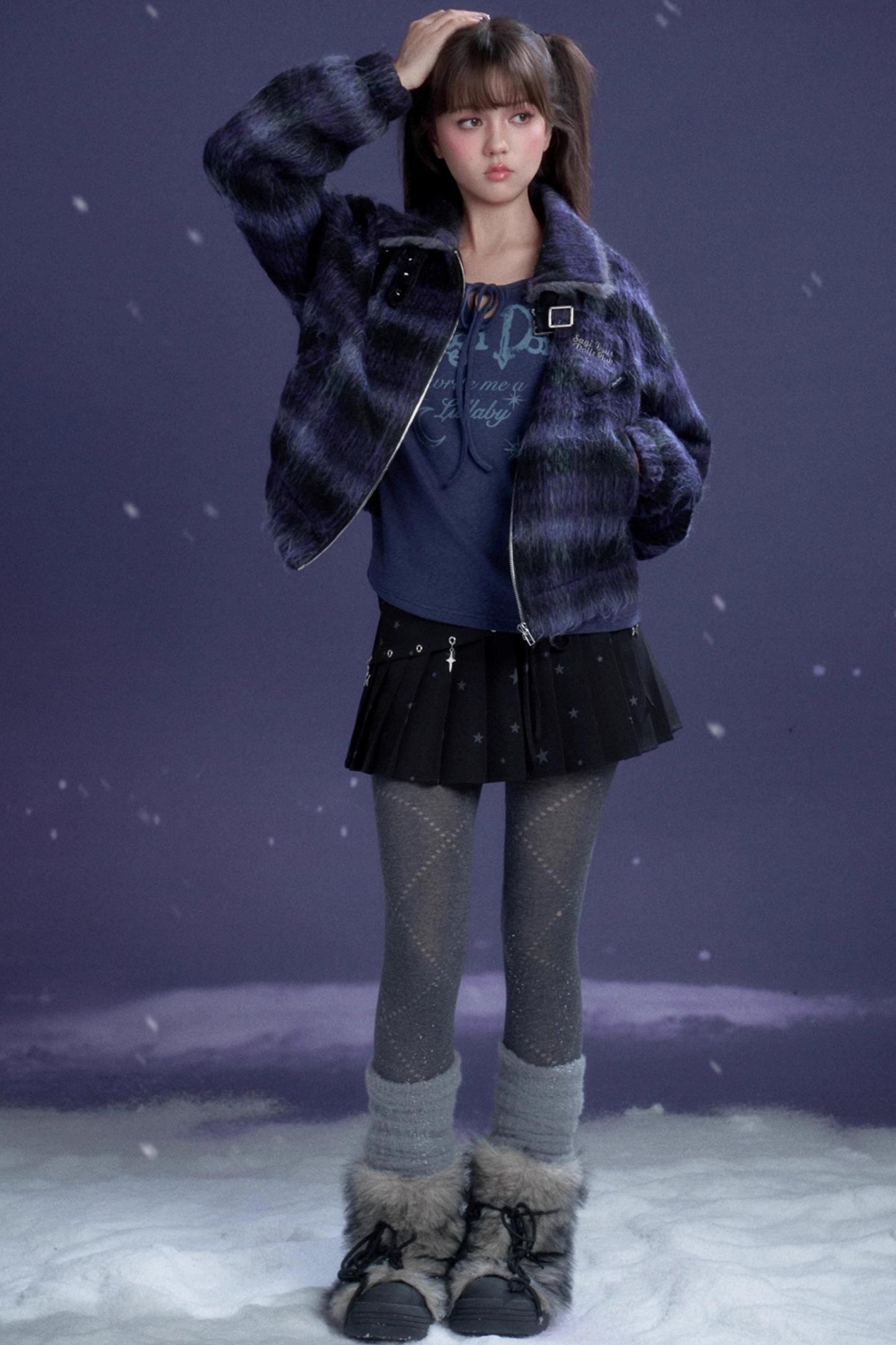 High-Neck Plaid Woolen Coat