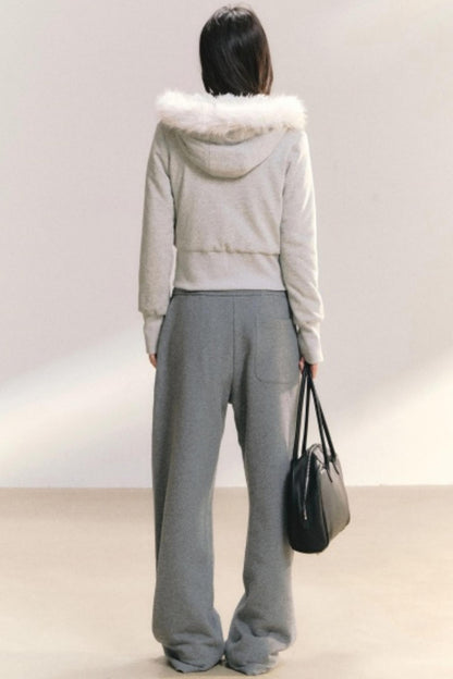 Grey Wind Fur Collar Jacket