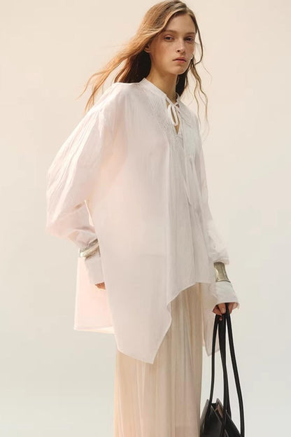 White Fluff Pleated Shirt