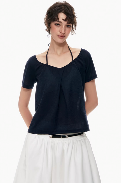 Two-Tone Linen Asymmetrical Top