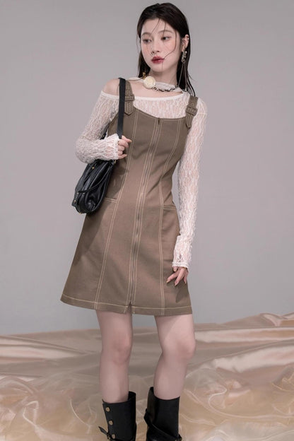 Small Waist Denim Suspender Dress