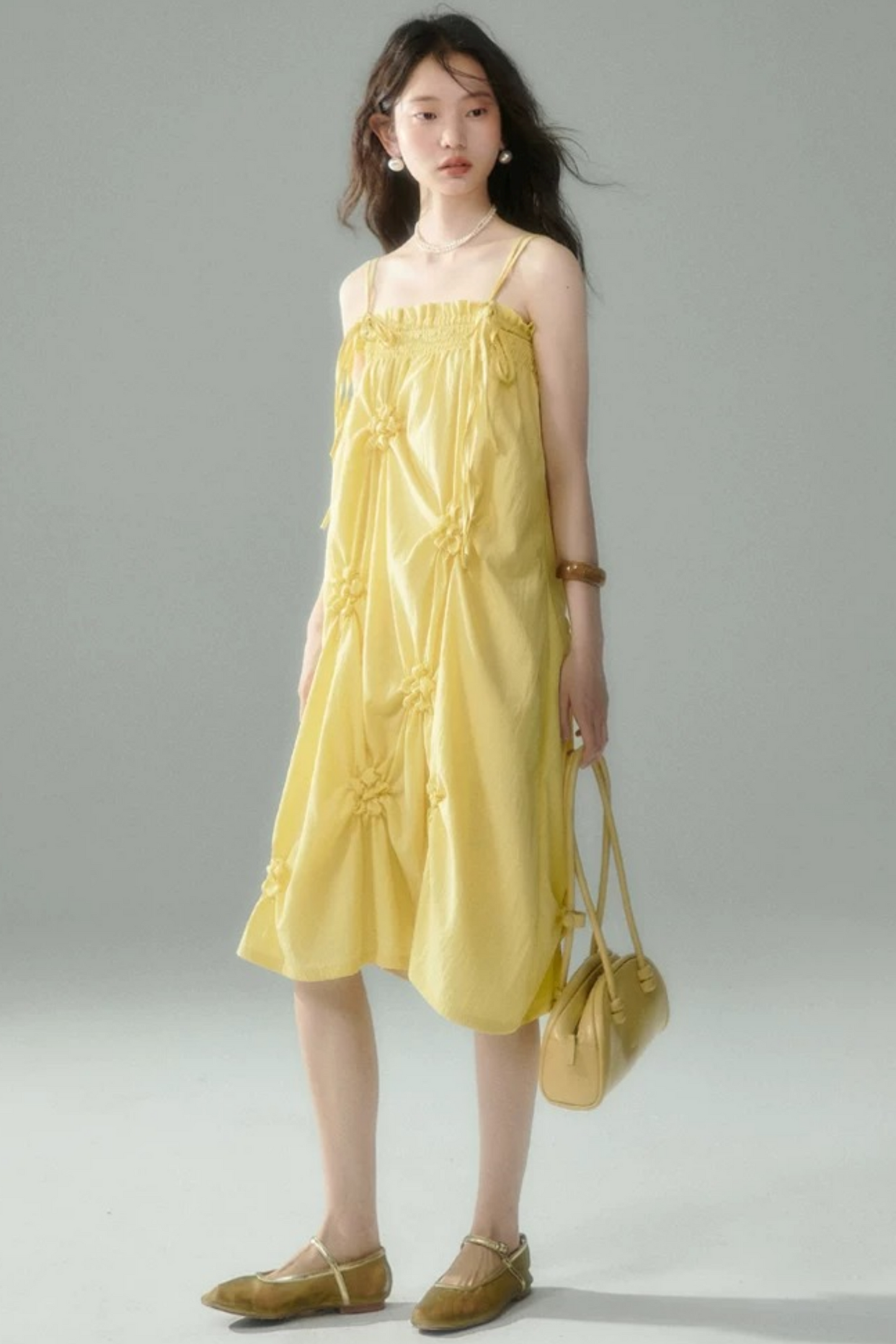 Marigold Pleated Flower Dress