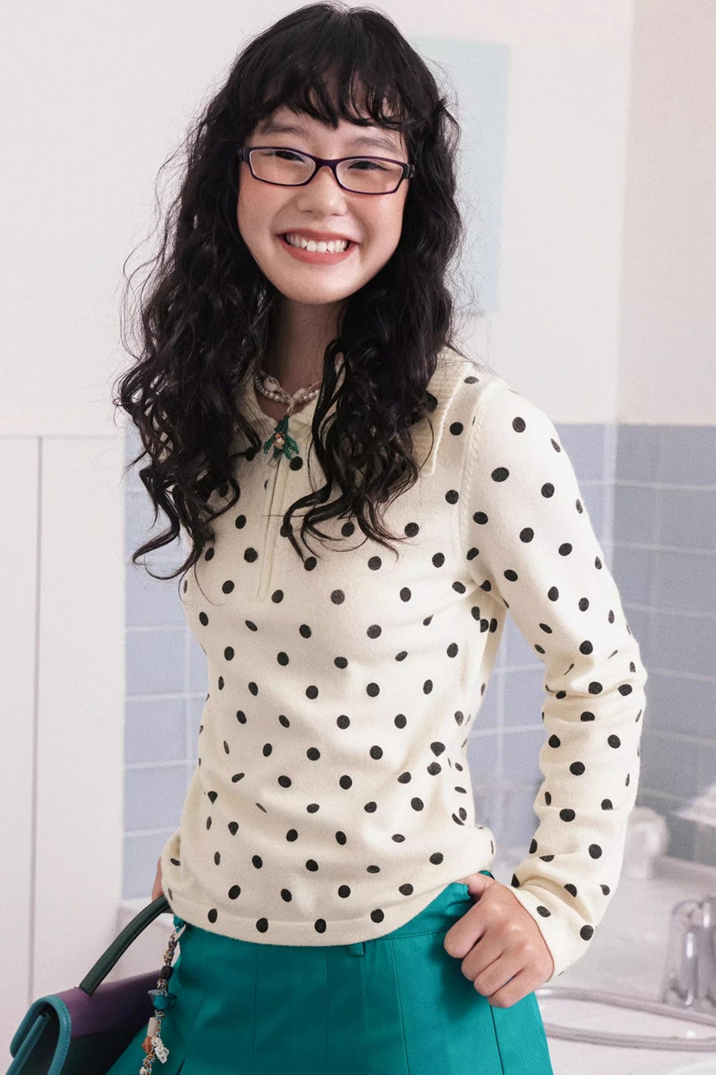 Slim Polka Dot Knit Sweater