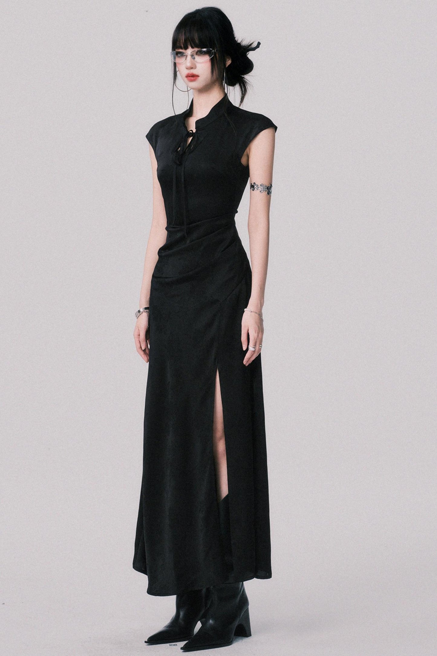 Chic Black Jacquard Qipao Dress