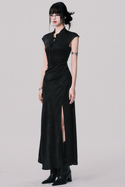 Chic Black Jacquard Qipao Dress