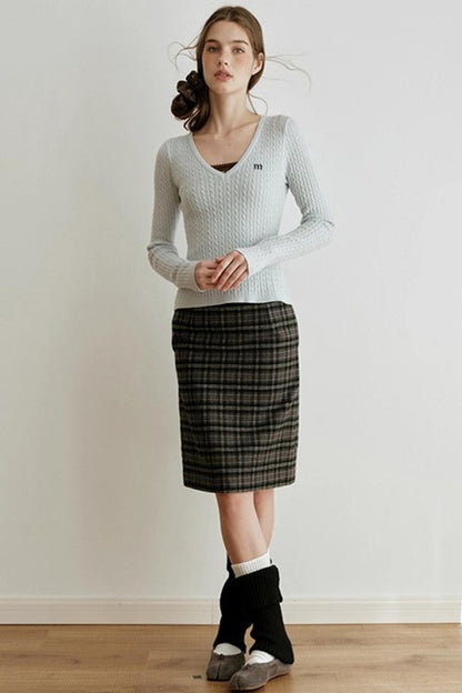 Retro Bias-Cut Plaid Skirt