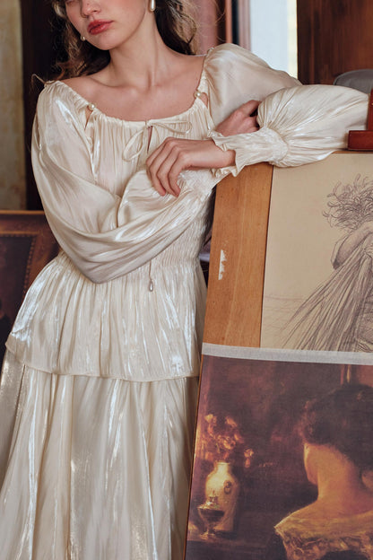 Satin Slim Fit Vintage Skirt Shirt Set-Up