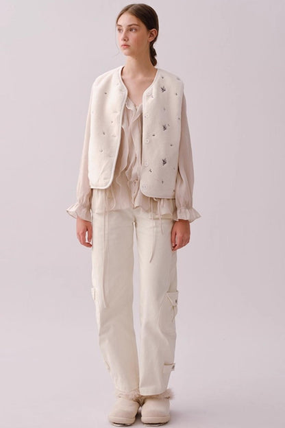 Lyocell Ruffled V-Neck Shirt