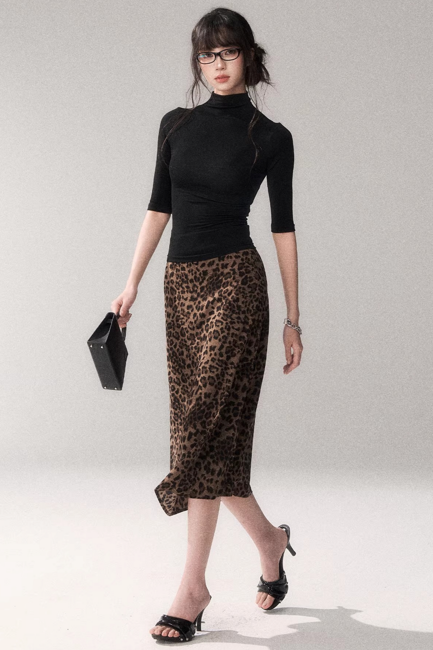 Leopard Print Satin Skirt