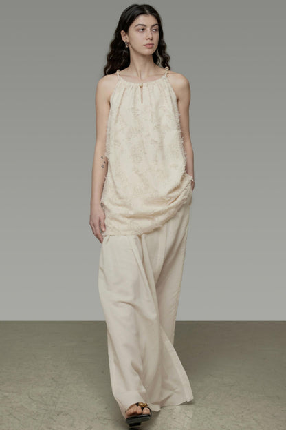 Floral Elegance Beaded Suspenders Top