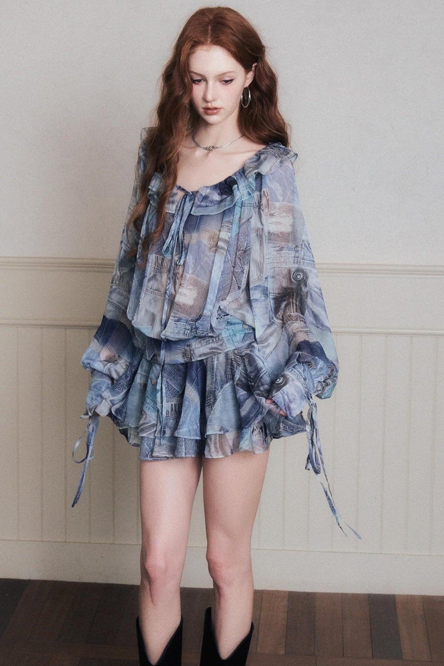 Ruffles Denim Shirt Dress