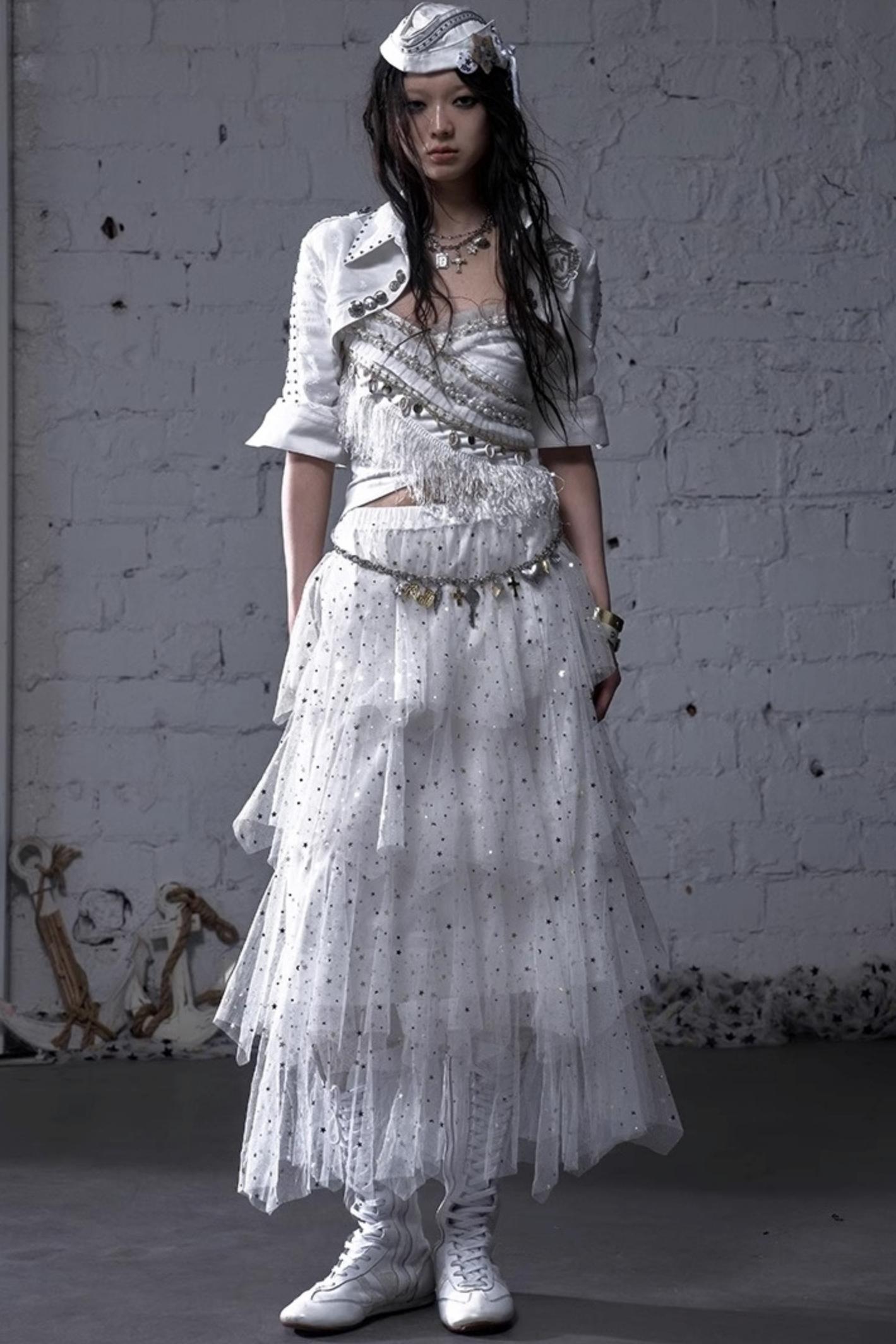 Fairycore Star Tiered Mesh Skirt