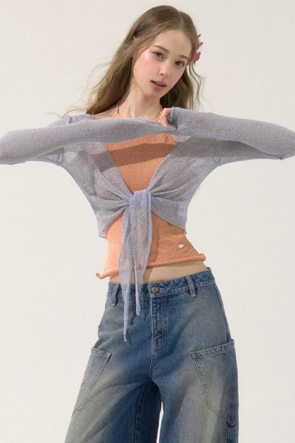 Shiny Silk Sheer Cardigan