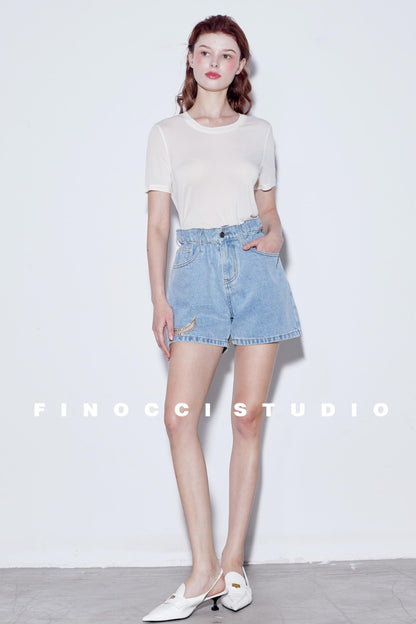 Mooncut Embroidered Denim Shorts