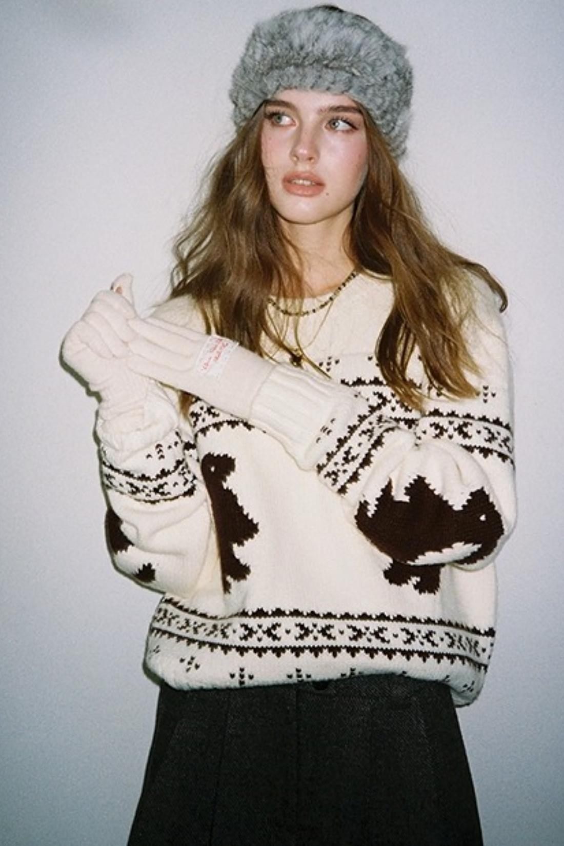 Fair Isle Rabbit Crew Neck Knit