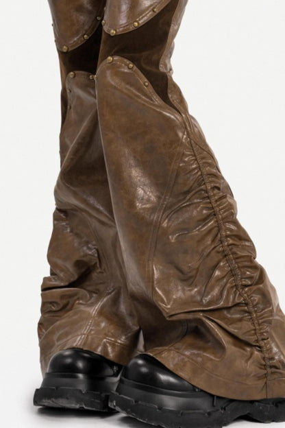 Retro Coffee Leather Pants