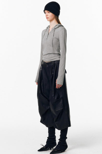 Irregular Pleated Leather Pants
