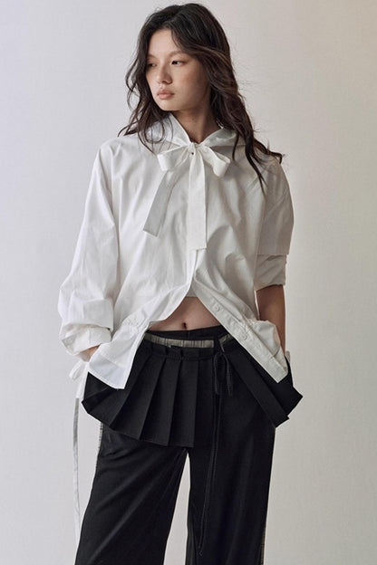 Constriction Silhouette Hooded Shirt