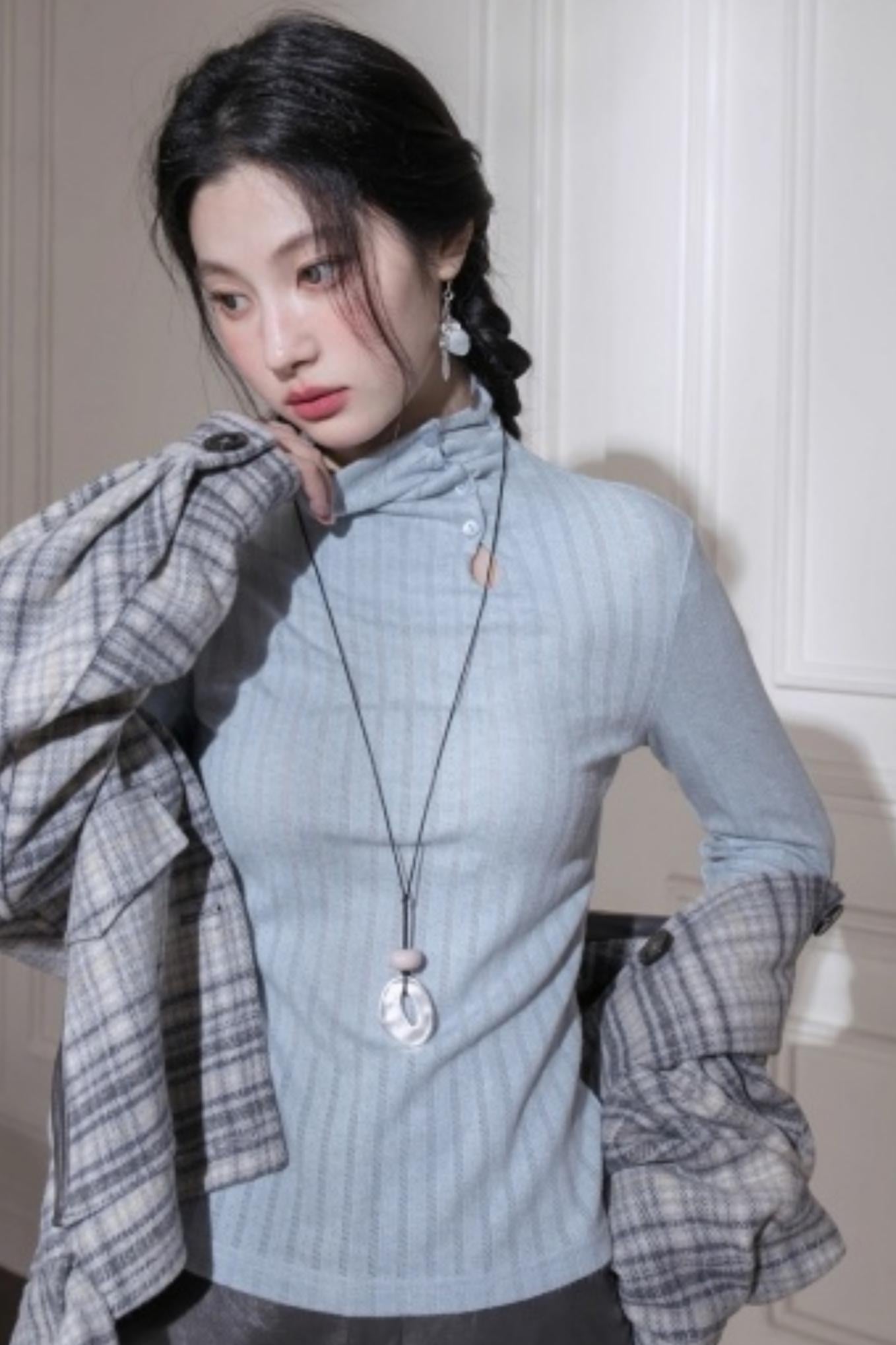 Light Blue Turtleneck Knitwear Top