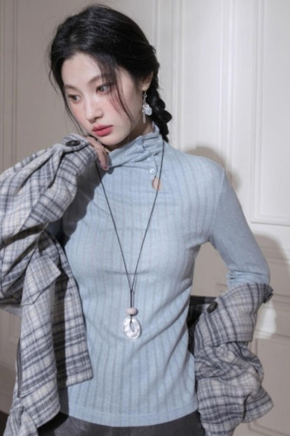 Light Blue Turtleneck Knitwear Top