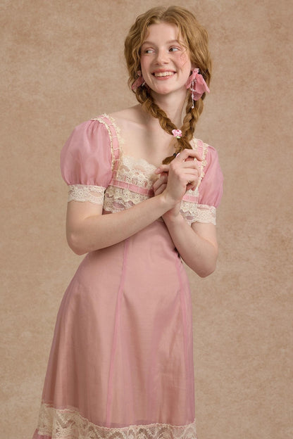 Tulip Satin Ribbon Pink Dress