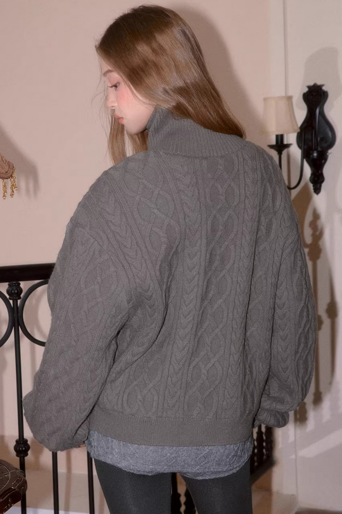 Cable Knit Fleece Sweater Jacket