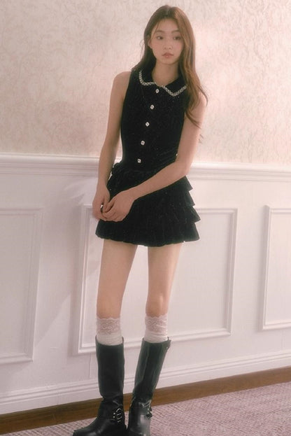 Velvet Glitter Puffy Daughter Dress