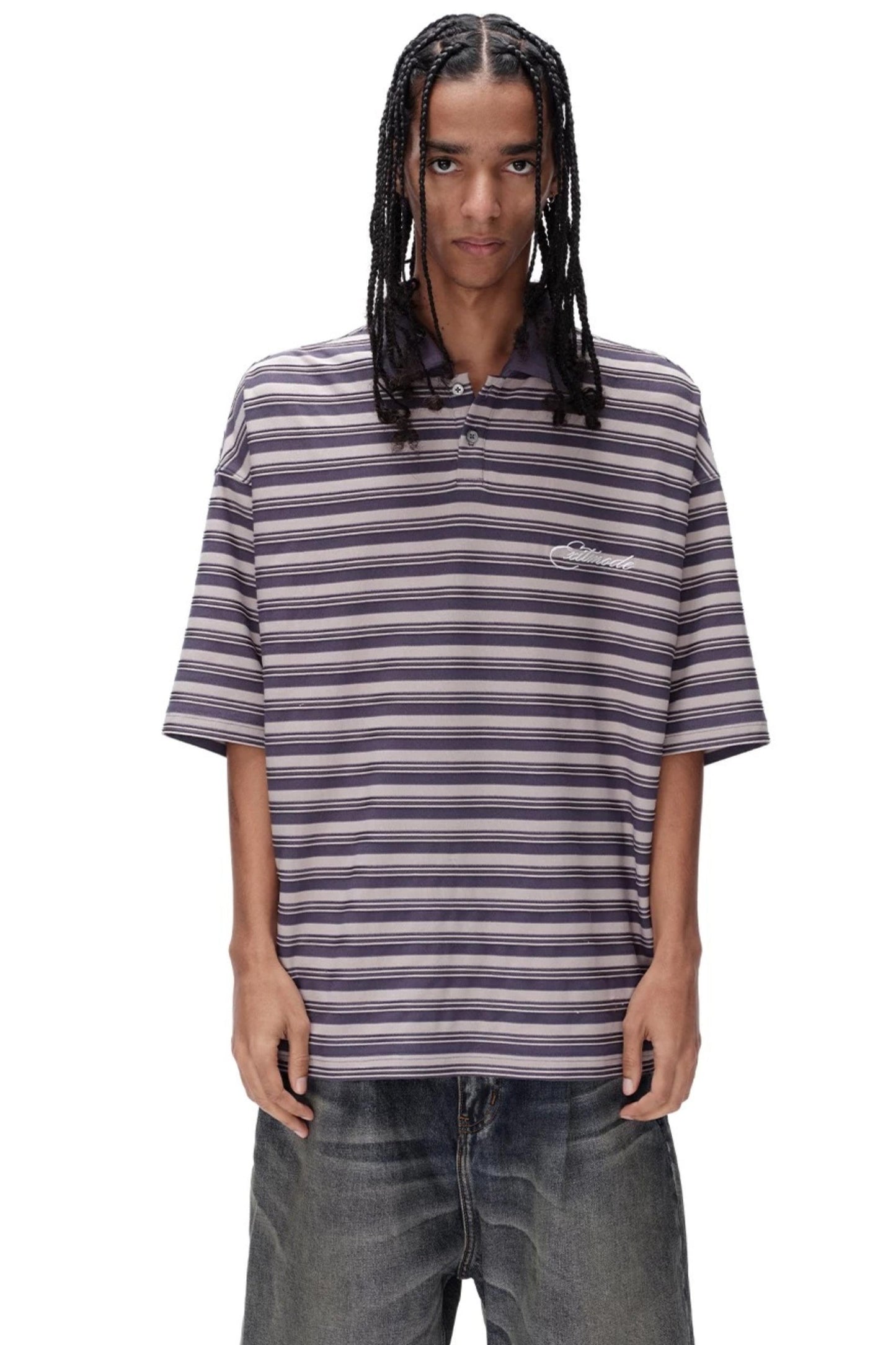Retro Striped Embroidered Polo Shirt