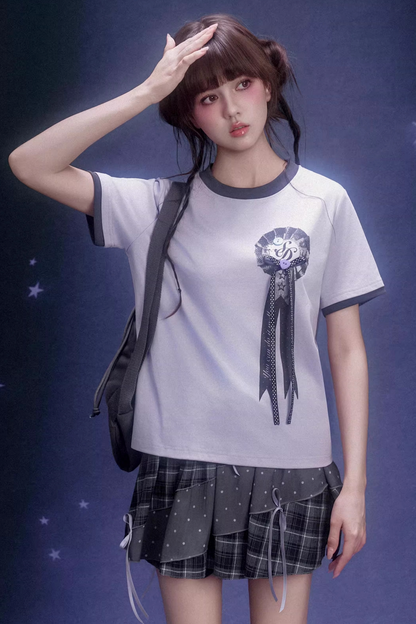 Gray Plaid Patchwork Pumpkin Skirt